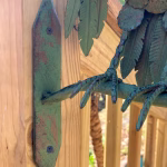 steel perched owl green painted full body 19" tall wall mounted