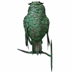 steel perched owl green painted full body 19" tall wall mounted