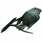 steel perched owl green painted full body 19" tall wall mounted