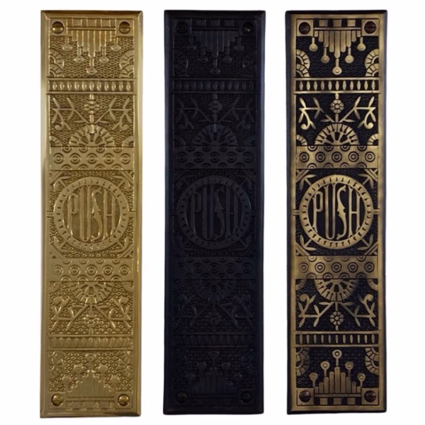 "the hartford" brass push plate with lettering 11 1/2 inches choose finish