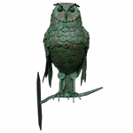 steel perched owl green painted full body 19" tall wall mounted