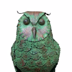steel perched owl green painted full body 19" tall wall mounted