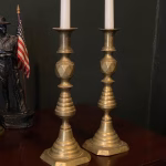 antique brass push up pair of canldesticks circa 1840