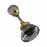 pair of clear glass door knobs with brass ferrules