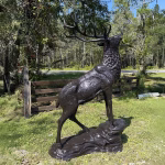 elk statue on rocks 10 foot bronze painted aluminum – forward facing