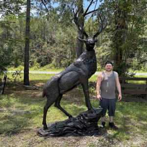elk statue on rocks 10 foot bronze painted aluminum right facing