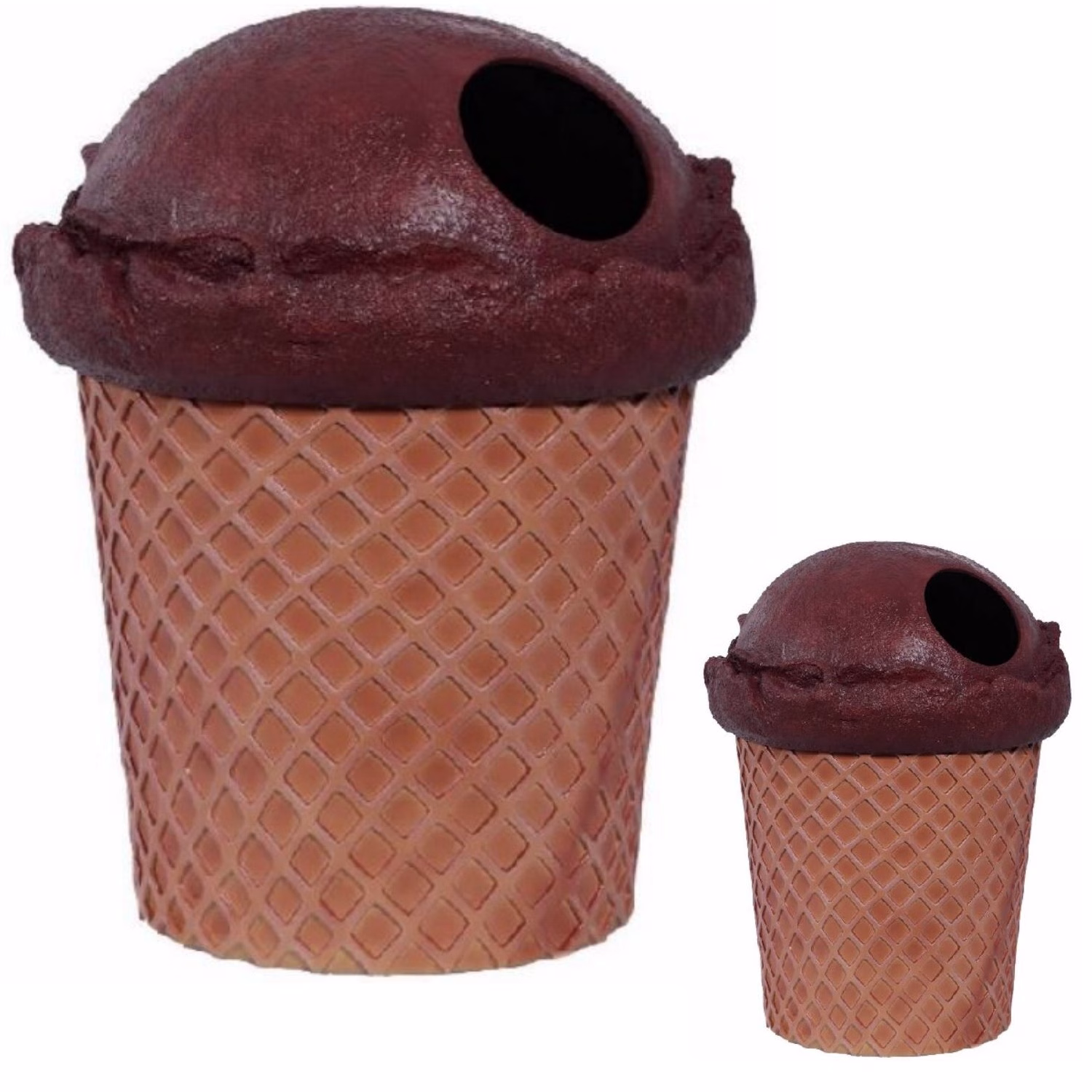 ice cream cone trash cans large restaurant chocolate pair
