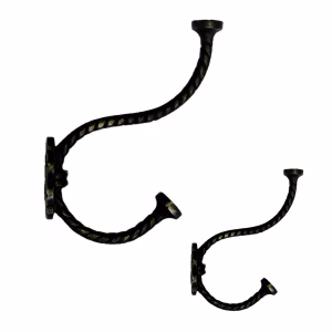 pair of black iron twisted rope wall coat towel hooks