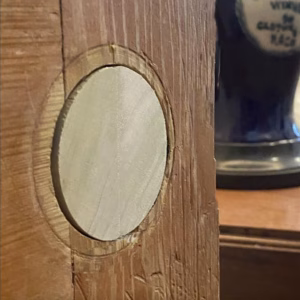 predrilled door wooden hole plug 2 1/8" diameter wafer