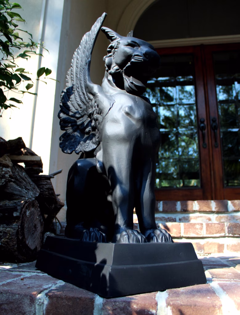 winged cat gargoyle or griffin aluminum statue painted black