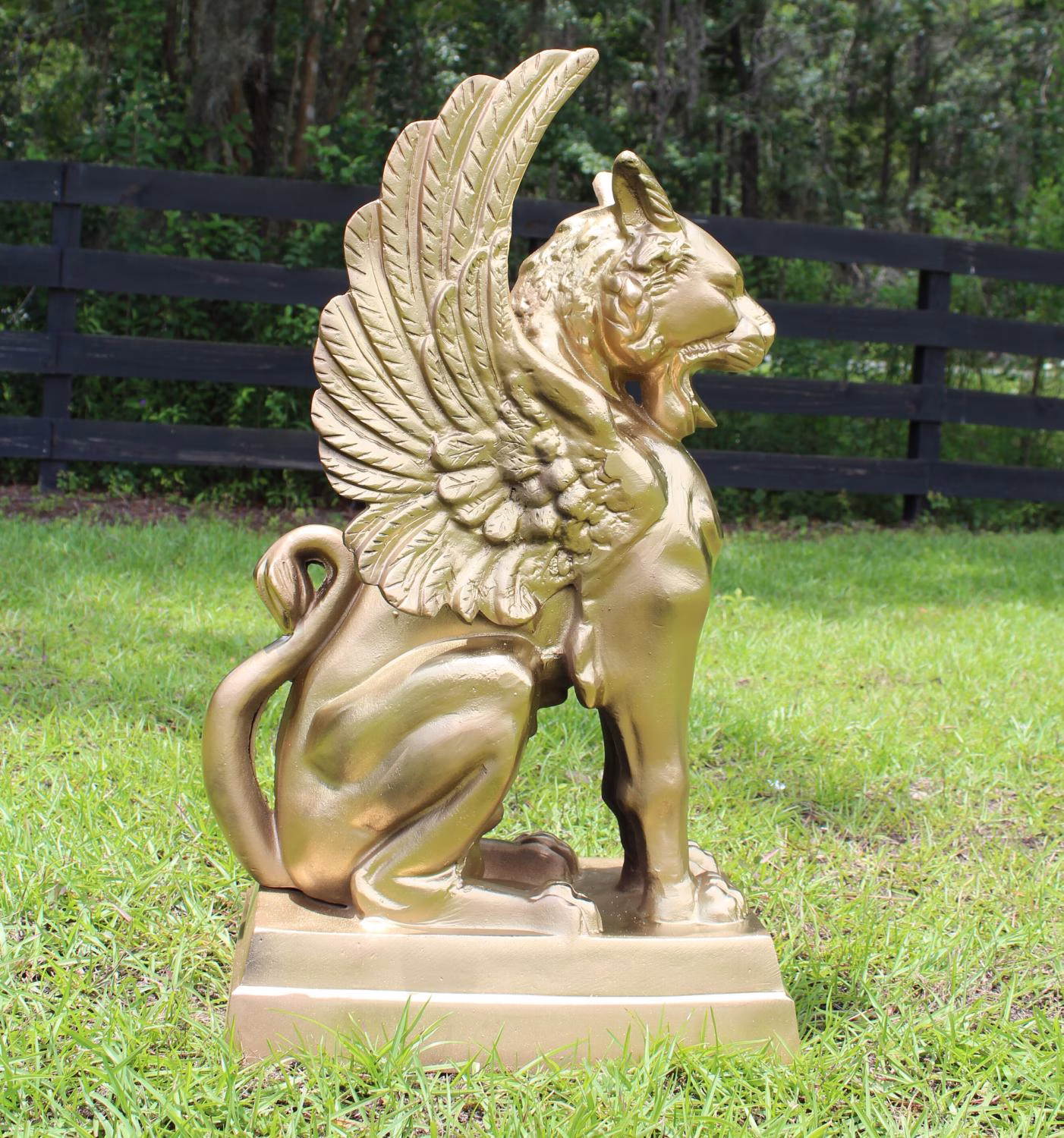 winged cat gargoyle or griffin aluminum statue gold finish