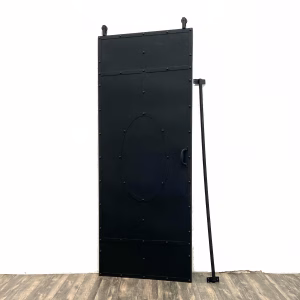 pair of rivet brutalist style sliding door and track closet hanging