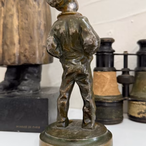 vintage metal boy with cigar statue dads marked dad's pipe as is