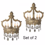 pair of gold leaf royal crowns wall sconces with mercury crystals