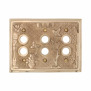 Victorian Style Triple Three Gang Push Button Switch Plate Thick Brass