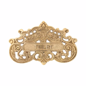 Victorian Style Toilet Door Sign in Polished Brass