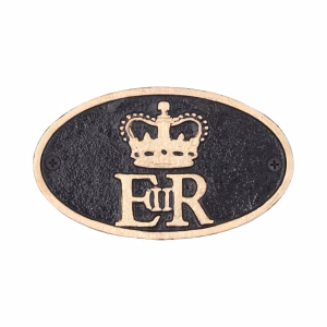 Queen Elizabeth ER II Wall Plaque Cast Iron English Sign