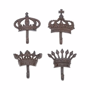 Cast Iron Crown Wall Hooks in Rust Finish Set of 4
