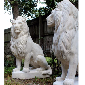 Life Size Marble Lion Statues for Porch or Driveway Entrance – Faux Stone