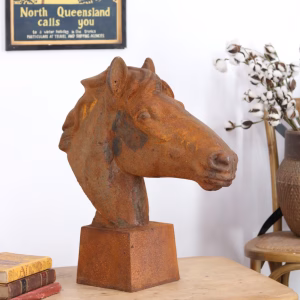 Large Cast Iron Horse Head Bust over 60 lbs With Antique Rust Finish