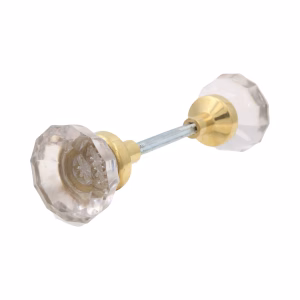 Pair of Clear Crystal Glass Door Knobs with Brass Ferrules - Blowout Sale Price