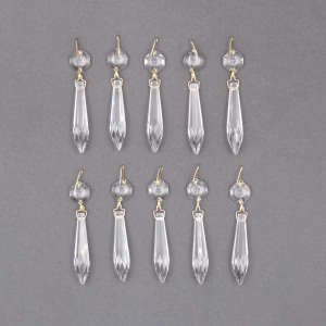 10 Pcs Vintage Lamp Crystal Prism Replacement Pieces with Brass Hooks - 3 Inch