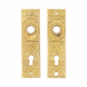 Oriental Urn Door Plates with Floral Design Solid Unlacquered Brass PAIR