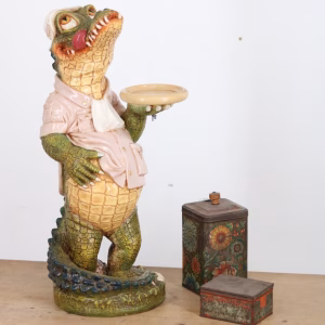 2 Ft Alligator or Crocodile Waiter Butler Statue with Tray