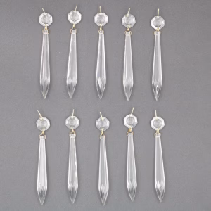 10 Pcs Vintage Lamp Crystal Prism Replacement Pieces with Brass Hooks - 5 Inch