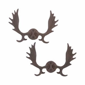 Moose Antlers Wall Hooks Pair in Heavy Cast Iron