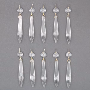 10 Pcs Vintage Lamp Crystal Prism Replacement Pieces with Brass Hooks - 4 Inch