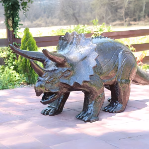Walking Aluminum Triceratops Statue - Dinosaur Garden Decor & Outdoor Sculpture
