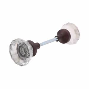 Pair of Clear Crystal Glass Door Knobs with Bronze Ferrule - Blowout Sale Price