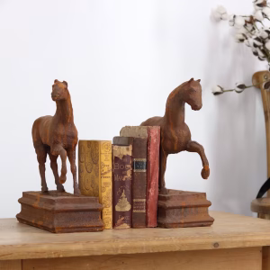 Pair Cast Iron Equestrian Horse Bookends Old Finish