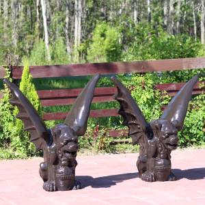 Pair of Aluminum Gothic Sitting Winged Gargoyles - Bronze