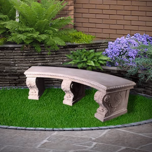 Curved Garden faux Stone or Marble Seat Victorian Antique Style