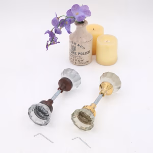 Clear Crystal Glass Door Knobs with Solid Brass Ferrules For Sets - 2 Choices
