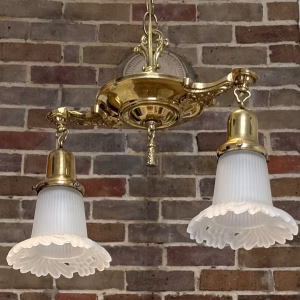 Antique Chandelier Pendant Victorian Solid Brass Two Arm Light Fixture