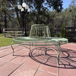 Full Round Tree Surround Garden Bench with Old Green Painted Steel 55 Inches