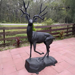 Stag Deer Statue on Rock Base Cast Aluminum Painted Buck Sculpture 67 Inches