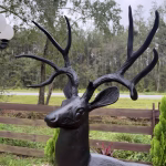 Stag Deer Statue on Rock Base Cast Aluminum Painted Buck Sculpture 67 Inches, detail view