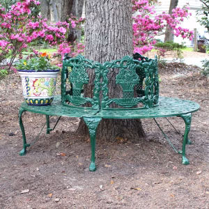 Sale Victorian Circular Round Tree Bench in rust-resistant Aluminum - Painted Green