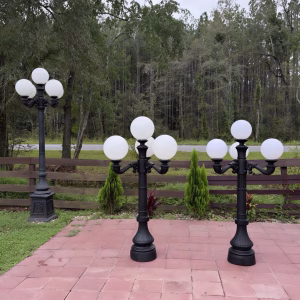 Pair of 4 Ball Pole Light Street Fixtures for Outdoors - 10 or 12 Inch Shades, main product photo