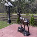 Stag Deer Statue on Rock Base Cast Aluminum Painted Buck Sculpture 67 Inches, installed view