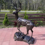 Stag Deer Statue on Rock Base Cast Aluminum Painted Buck Sculpture 67 Inches, scale view