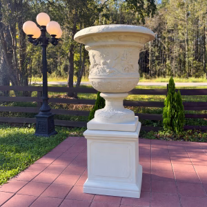 New Home 2026 Huge Versailles faux marble garden urn planter on square base, front view